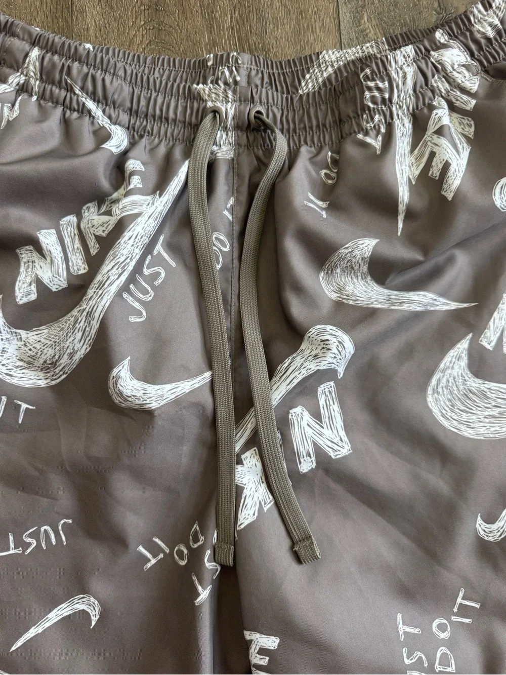Nike Taupe Shorts with White Swoosh Graphics Men’s Size Large